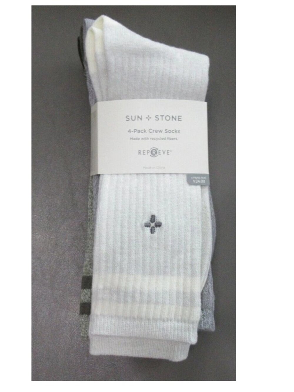 Sun + Stone Men's 4-Pair Dual Stripe Crew Socks, Green Variety, Shoe 7 to 12